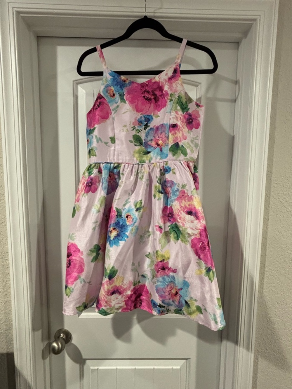 Girls Floral Spaghetti-Strap Party Dress in Pink & Blue